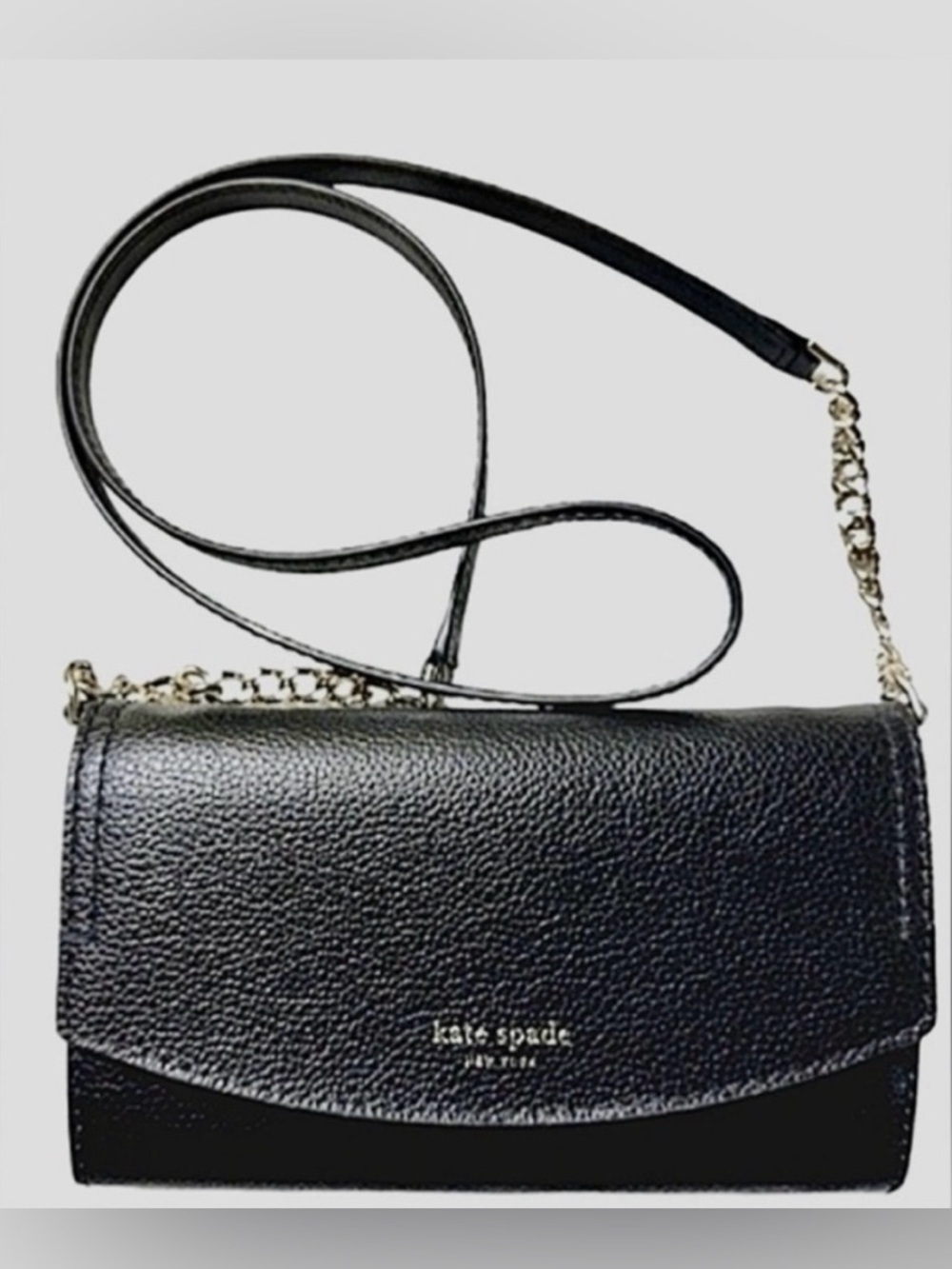 NEW! Kate Spade Eva Wallet On A Chain – Black Pebbled Leather - Picture 12 of 12